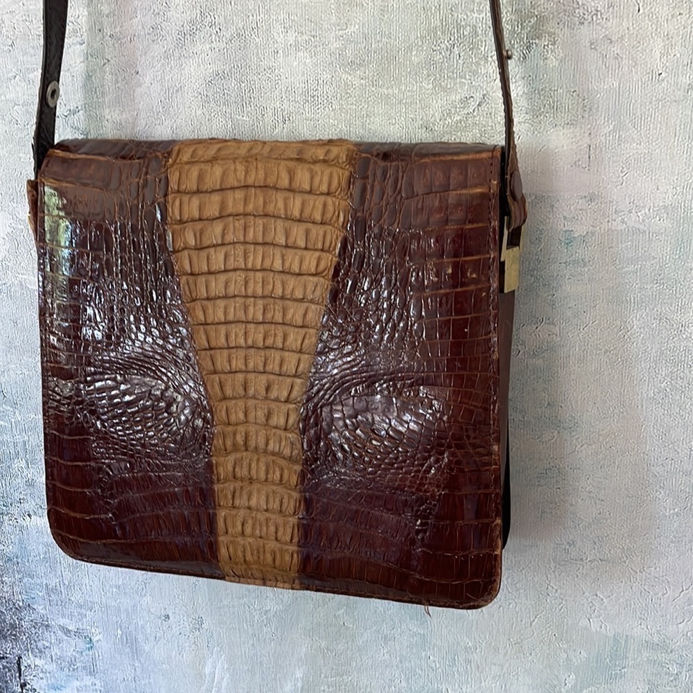 Rare & Exotic Crocodile & Alligator Turn Key Shoulder Bag - Picture 6 of 12